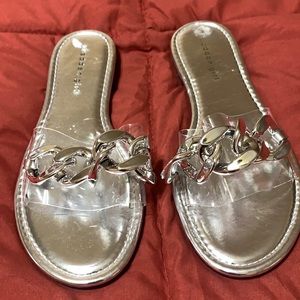 Madden Girl Clear and Silver Chain Slide Sandals